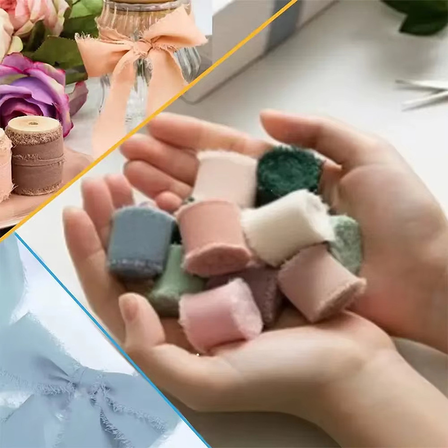 9er Set handgefertigte Satin-Chiffon-Seidenbänder mit ausgefransten Kanten in Multicolour von NOTIONSLAND für DIY-Bastelarbeiten und Dekorationen - Bild 4