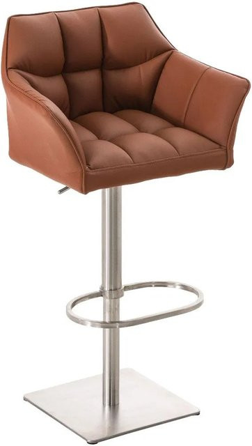DELUKE Barhocker SIHAR in Hellbraun mit Kunstleder und Silber, höhenverstellbarer Barstuhl mit Lehne und 360 Grad Drehbarkeit, B/T/H: 64 x 45 x 88 cm - Bild 1