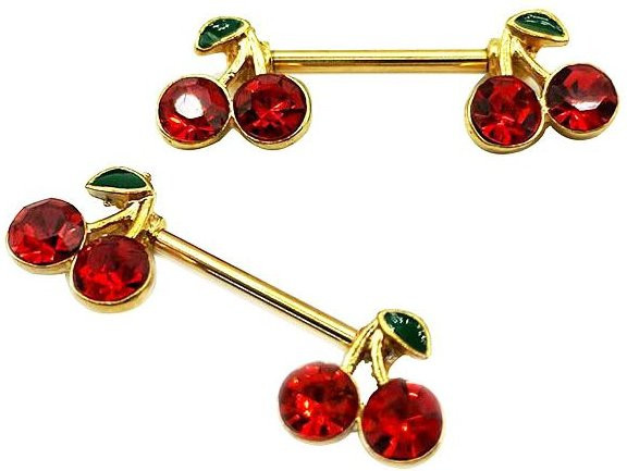 Brust Piercing Ring, Kirsche, Zirkonia, Gold, Damen - Bild 1