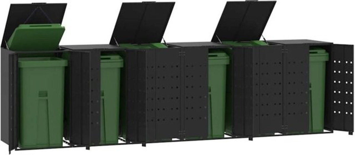 Vidaxl Mülltonnenbox für 6 Tonnen in Schwarz aus Stahl, B/H/T: 414 x 117 x 79 cm - Bild 1