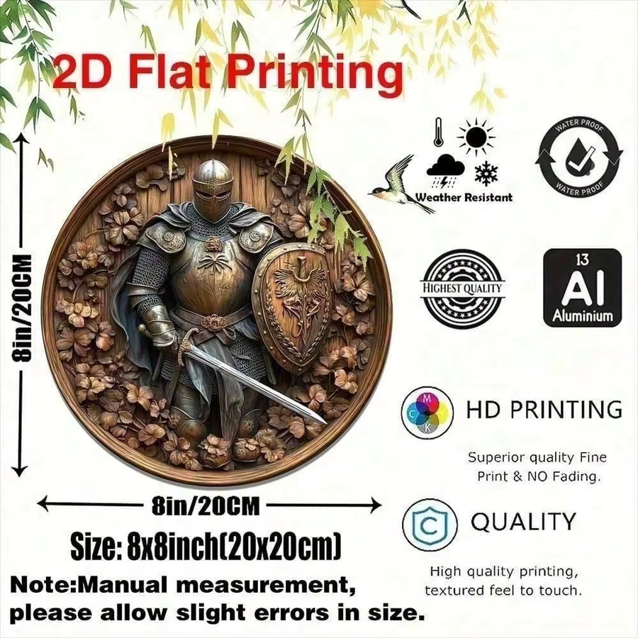 CIFBUY Vintage-Ritterrüstung Wandkunst aus Metall, rundes Aluminium-Plakettenschild in Braun, Durchmesser: 20,3 cm - Bild 2
