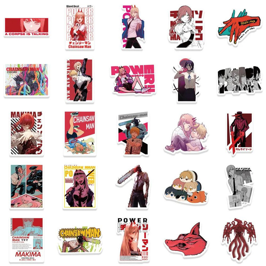 CHIC STUDIO Chainsaw Man Aufkleber Set mit 50 Stück Cartoon-Abziehbildern in Multicolour für Laptop, Koffer und Wasserflaschen - Bild 2