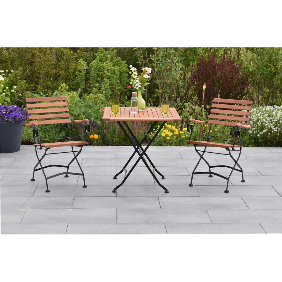 Merxx Gartenmöbelset Schlossgarten 3-teilig aus Eukalyptusholz und Flachstahl in Schwarz und Braun, inkl. Klapptisch mit Breite: 75 cm, Tiefe: 75 cm und Klappsesseln - Bild 2