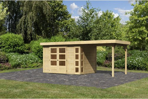 Gartenhaus aus Holz KARIBU Kerko 4 in Beige mit Anbaudach B/H/T: 522 x 211 x 217 cm - Bild 1