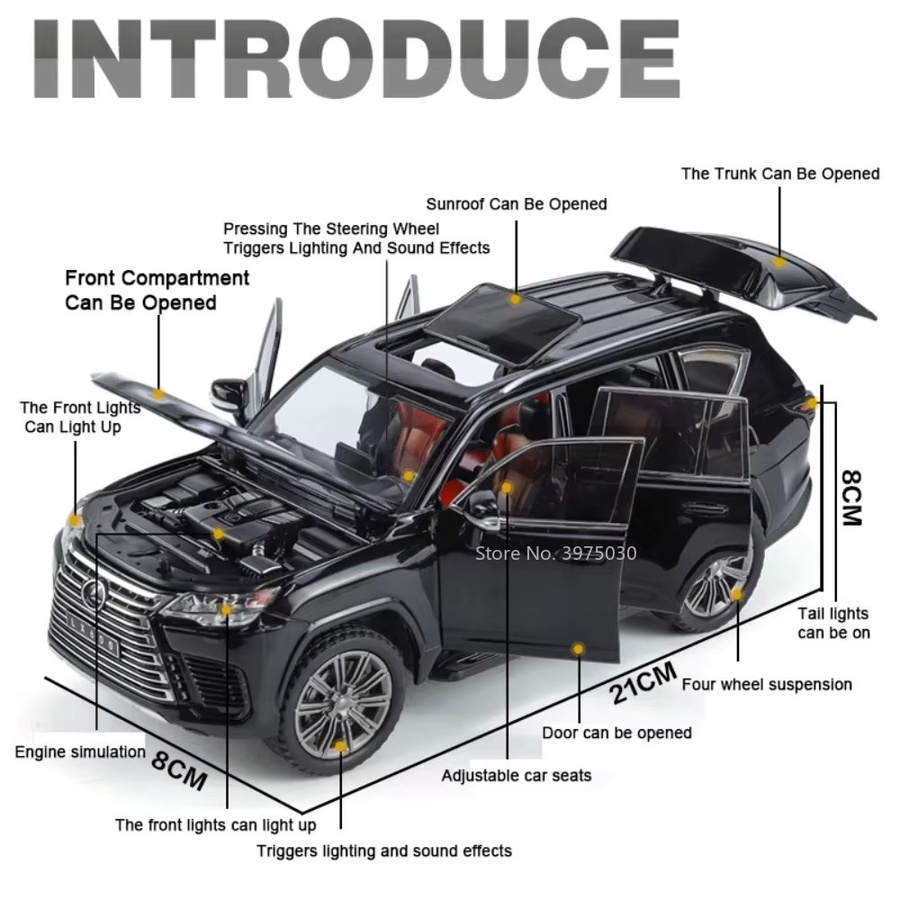 caipo LX570 LX600 SUV, Spielzeug Autos Modelle, 1:24, Metall, Licht und Sound - Bild 3
