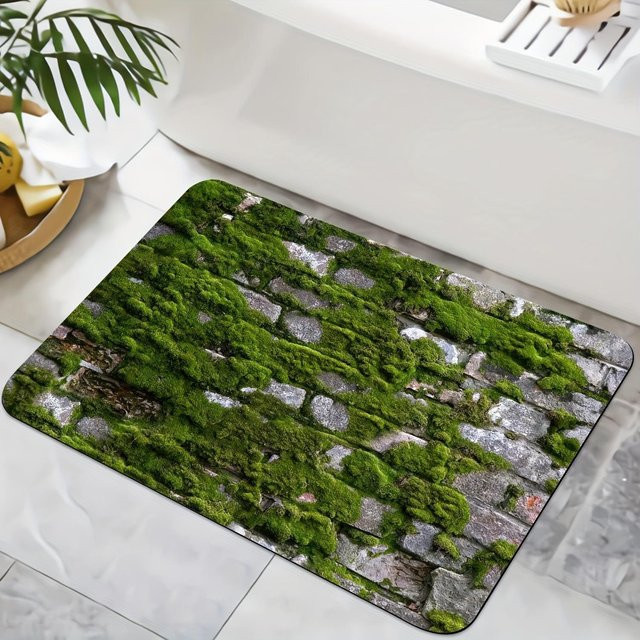 Karpetti Kristall-Samtmatte in Moosgrün und Schwarz mit Naturdesign, weiche Plüschmatte für Badezimmer und Küche, B/T: 50 x 80 cm - Bild 1