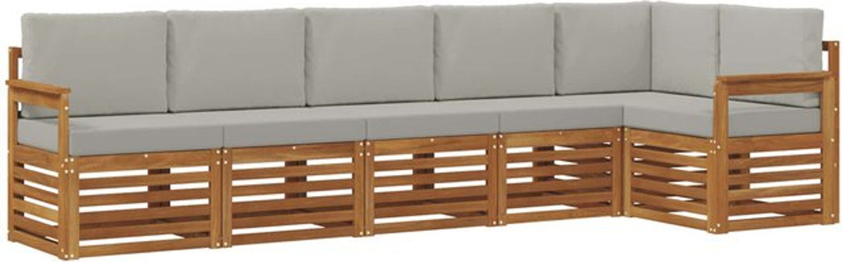 Ecksofa Set 6-teilig aus Massivholz Akazie in Natur und Hellgrau von vidaXL - Bild 1