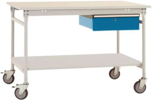 Manuflex BB5331.5007 BASIS mobiler Beistelltisch mit Melamin-Platte und Einzelschubfach in Blau und Weiß, B/T/H: 100 x 80 x 85 cm - Bild 1