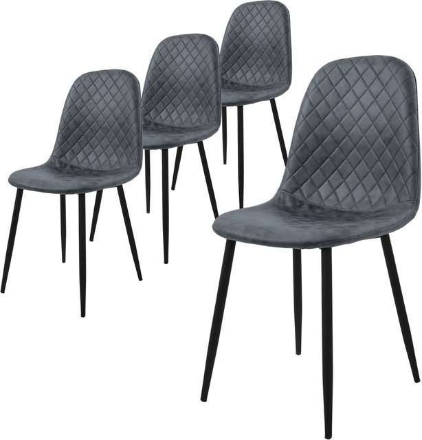 ML-Design Esszimmerstuhl 4er Set in Anthrazit mit Rauten Steppung und Kunstleder Bezug - Bild 2
