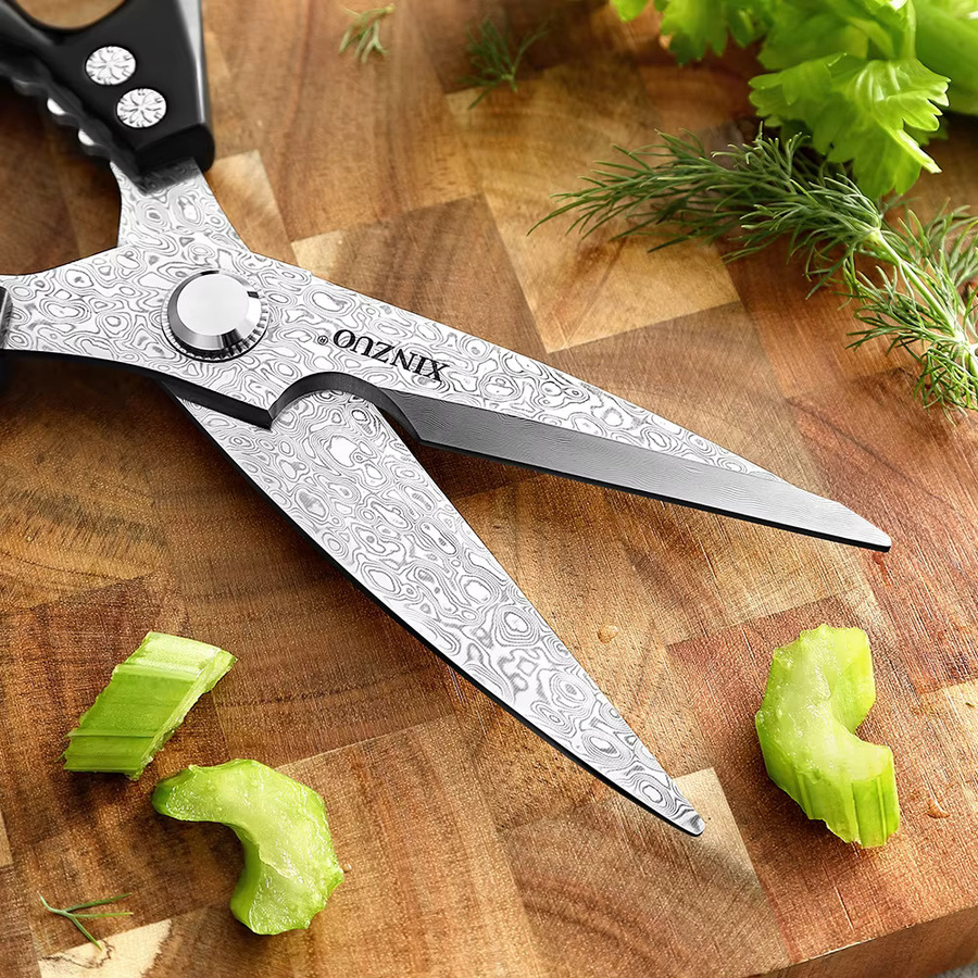 XINZUO Küchenschere aus 110-Schicht Damaszener Stahl mit schwarzem Aluminiumlegierungsgriff - Bild 3
