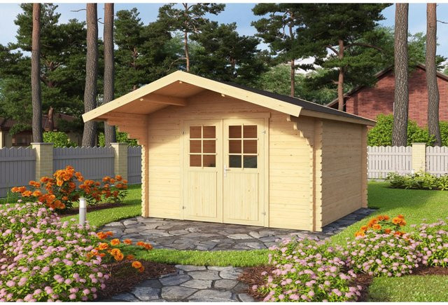 Lasita Holz-Gartenhaus Viljandi 34 mit Anbaudach und Satteldach in Beige, B/H/T: 339,7 x 245,1 x 445 cm - Bild 1