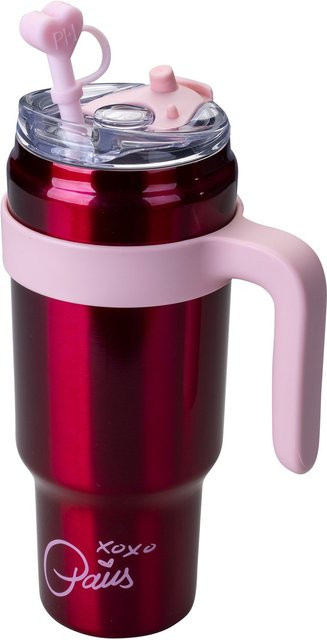 Paris Hilton Trinkbecher mit Strohhalm-Deckel und Herz-Design in Rot und Pink, 1 l - Bild 1