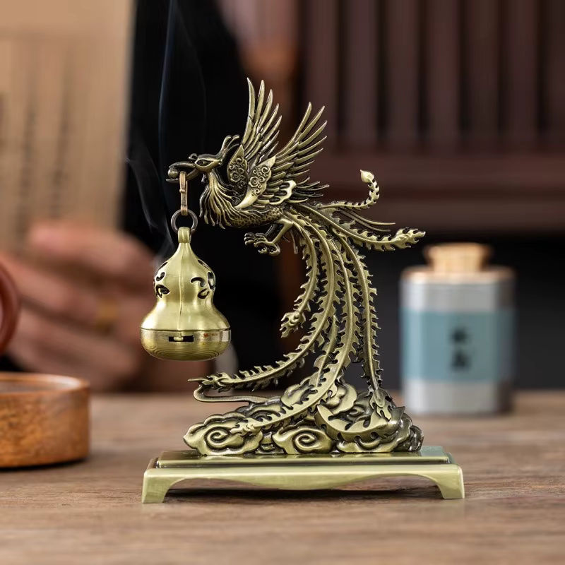 Goldener Phoenix Weihrauchhalter aus Metall als hängender Aroma-Brenner für dein Zuhause - Bild 2