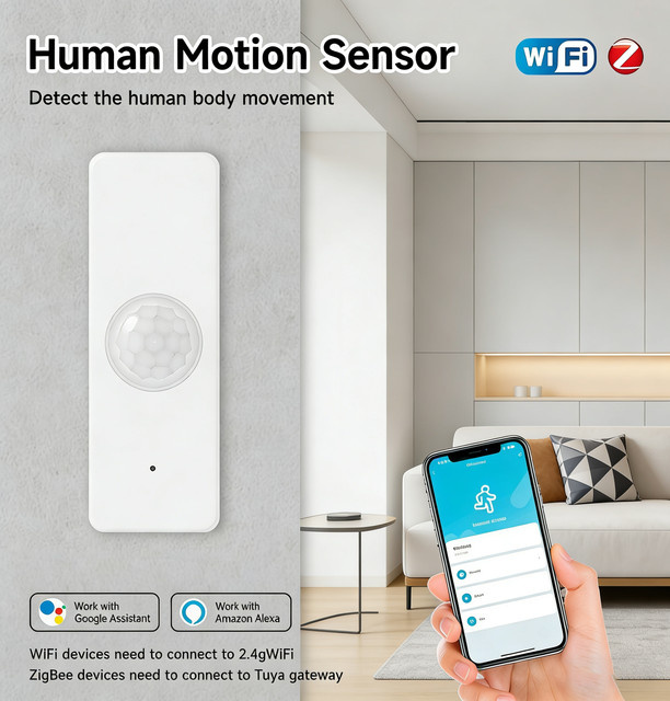 Tuya Smart Home PIR Bewegungssensor WiFi und Zigbee Infrarot-Körperdetektor in Weiß, kompatibel mit Alexa und Google Assistant - Bild 1