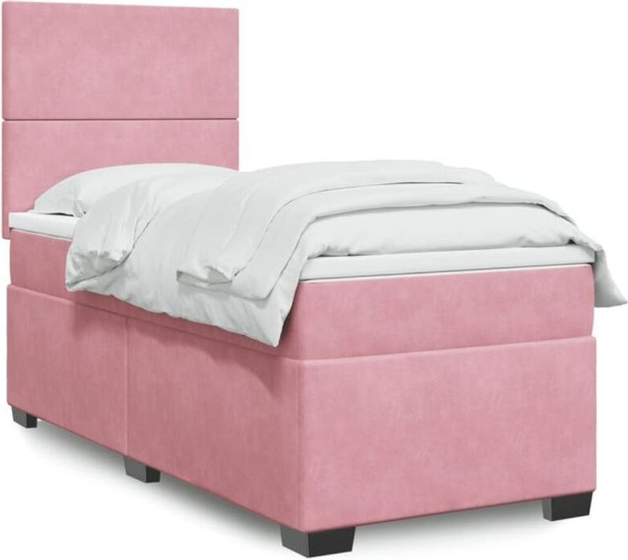 Vidaxl Boxspringbett mit Matratze aus Samt in Rosa und Weiß, B/T/H: 80 x 200 cm - Bild 1