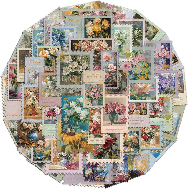50 Stück DIY Dekorative Aufkleber im Papierblumen- und Windticket-Design für Telefonhüllen und Laptops, Mehrfarbig - Bild 1
