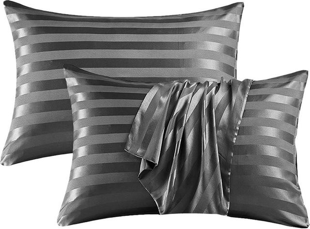 2er-Pack Satin-Kissenbezüge in Grau, King-Size Set mit Umschlagverschluss, B/H: 50 x 75 cm - Bild 1