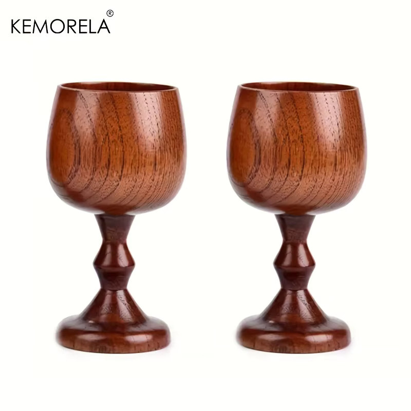 KEMORELA Handgefertigtes Kelch-Tassen-Set aus massivem Fichtenholz in Braun für Wein und Tee - Bild 4
