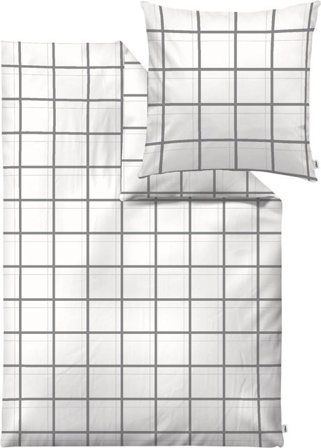 s.Oliver Bettwäsche aus Mako-Satin in Weiß/Grau, B/H: 155 x 200 cm mit 2 Kissenbezügen (80 x 80 cm) - Bild 1