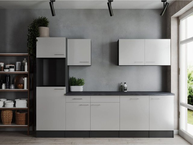 Respekta Küchenzeile Oliver modern in Weiß und Grau mit Granit Optik, B/H/T: 280 x 90 x 60 cm - Bild 1