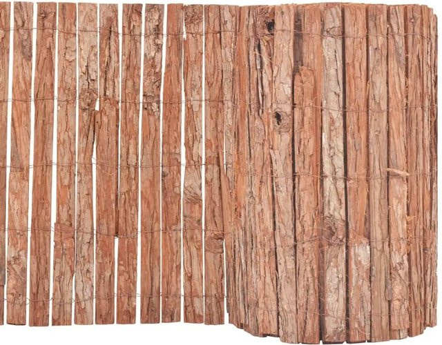 vidaXL Gartenzaun Rinde in Braun, gewebt aus Holz, Stahl und PVC, Breite: 1000 cm, Höhe: 50 cm - Bild 1