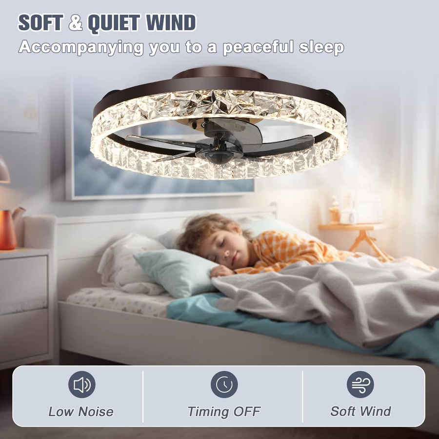 Ludengchaoshi Deckenventilator mit Licht und Fernbedienung, flaches Design in Schwarz mit Kristallglas, einstellbares Licht 3000-6000K, 6-stufige Windgeschwindigkeit für Wohnzimmer und Schlafzimmer - Bild 4