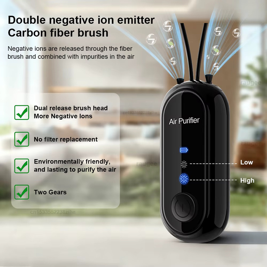 Cooskr Mini-Luftreiniger mit Negativ-Ionen-Generator, tragbarer Ioniser in Schwarz für Auto und Zuhause zur Entfernung von Rauch und PM2,5 - Bild 4