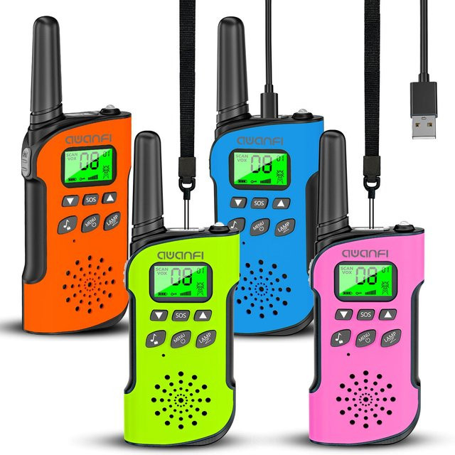 AWANFI Walkie Talkies, 4er-Pack, wiederaufladbar, mit Taschenlampe, 8 Kanäle - Bild 1