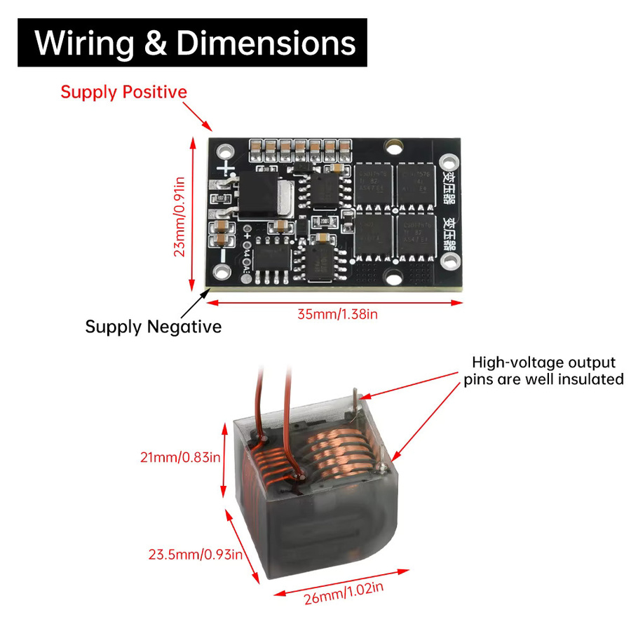 Gaqqee 70W Hochspannungs-Lichtbogen-Zündmodul DC 6-15V zu AC 10kV-25kV Transformator als DIY-Kit für Feuerzeug Boost Spark Arc Zündspulen - Bild 6