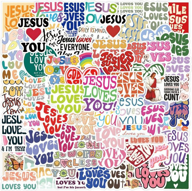 110 Jesus Liebt Dich Graffiti Aufkleber Set in Multicolour zum Dekorieren von Notizbüchern, Koffern und Handys - Bild 1