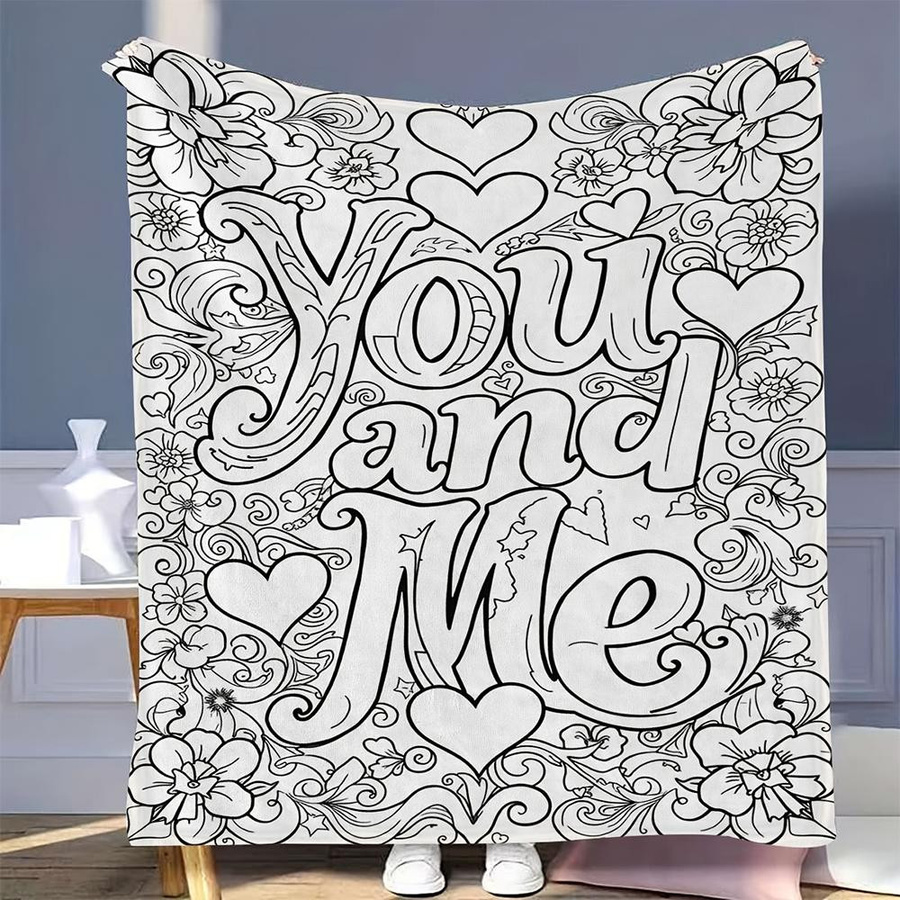 Du und Ich Blumen-Ausmal-Decke von JMG Household Supplies, DIY Flanell-Kuscheldecke mit floralem Design, Farbe: Weiß, B x T: 100 x 70 cm - Bild 3