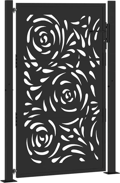 vidaXL Gartentor aus verzinktem Stahl in Schwarz mit Flammendesign, B: 110 cm, H: 155 cm - Bild 1