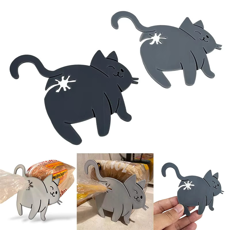 JETTING 2er-Set 3D Katze Snack-Beutel-Clips aus Kunststoff, Grau - Bild 3