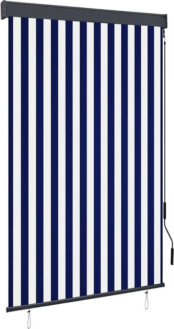 vidaXL Außenrollo Blau-weiß mit Handkurbelmechanismus, Breite: 120 cm, Höhe: 250 cm - Bild 1