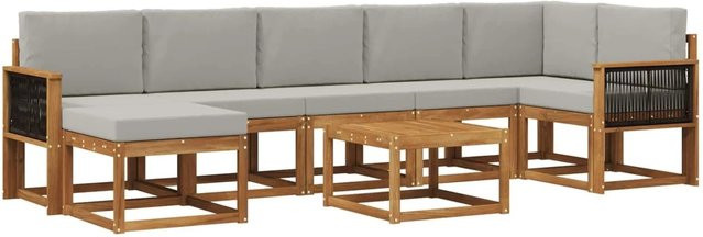 vidaXL Outdoor-Sofagarnitur aus Akazienholz und Polyester in L-Form, 8-teiliges Set, Grau/Natur - Bild 1