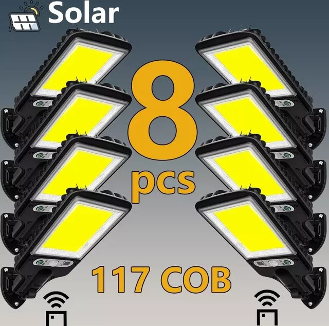 Solar-LED-Bewegungsmelder-Leuchte mit 117 COB-LEDs und 3 Beleuchtungsmodi, schwarze Solar-Sicherheitsleuchte für Garten, Terrasse und Garage - Bild 1