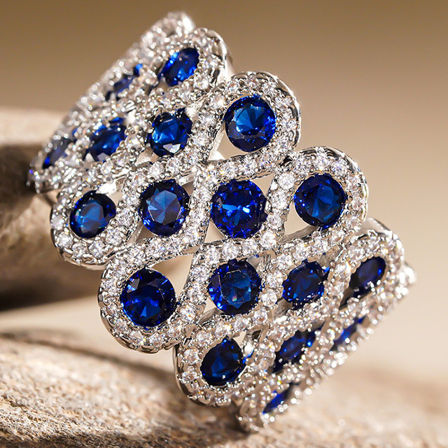 Huitan Ring Damen, Silber, Zirkonia, blau/weiß - Bild 1