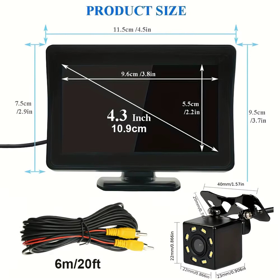 QueenDer Monitor und Weitwinkelkamera-Kit mit 4,3 Zoll in Schwarz für Auto, Pickup, SUV, Wohnmobil, LKW und Transporter - Bild 3