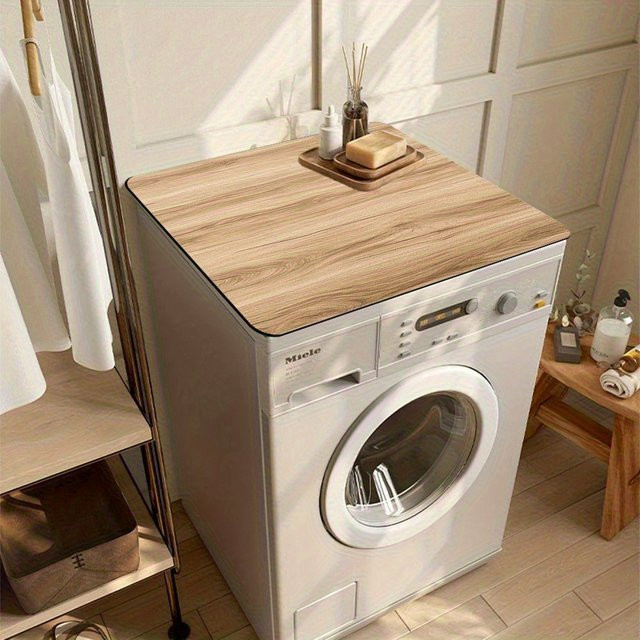 VIKAMA Waschmaschinenabdeckung in Braun mit Holzmaserung, saugfähiger und schnell trocknender Schutz für deine Waschküche oder Küchenarbeitsplatte - Bild 1