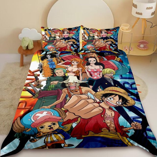 Binchi Fitness One Piece Bettwäsche-Set mit Luffy Cartoon-Motiv, 3-teilig, Mehrfarbig, B/H: 155 x 220 cm - Bild 1