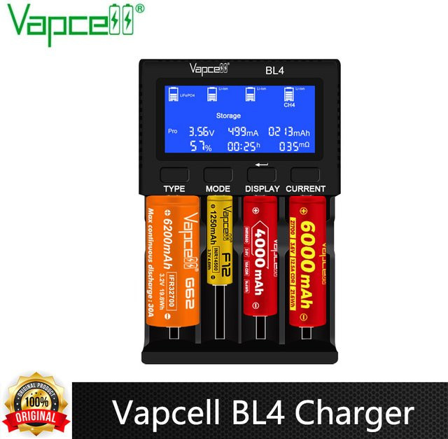 Vapcell BL4 Batterieladegerät in Schwarz mit 4 Steckplätzen, Typ-C-Anschluss und Schnellladefunktion für 18650, 21700, 18350 und 20700 Akkus - Bild 1