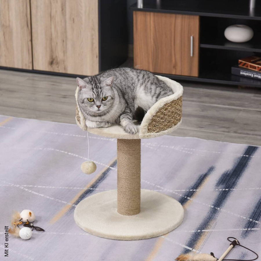 PawHut Kratzbaum für kleine Katzen mit Spielball und Liegefläche, Farbe: Cremeweiß/Braun, B/T/H: 40 x 40 x 49 cm - Bild 3