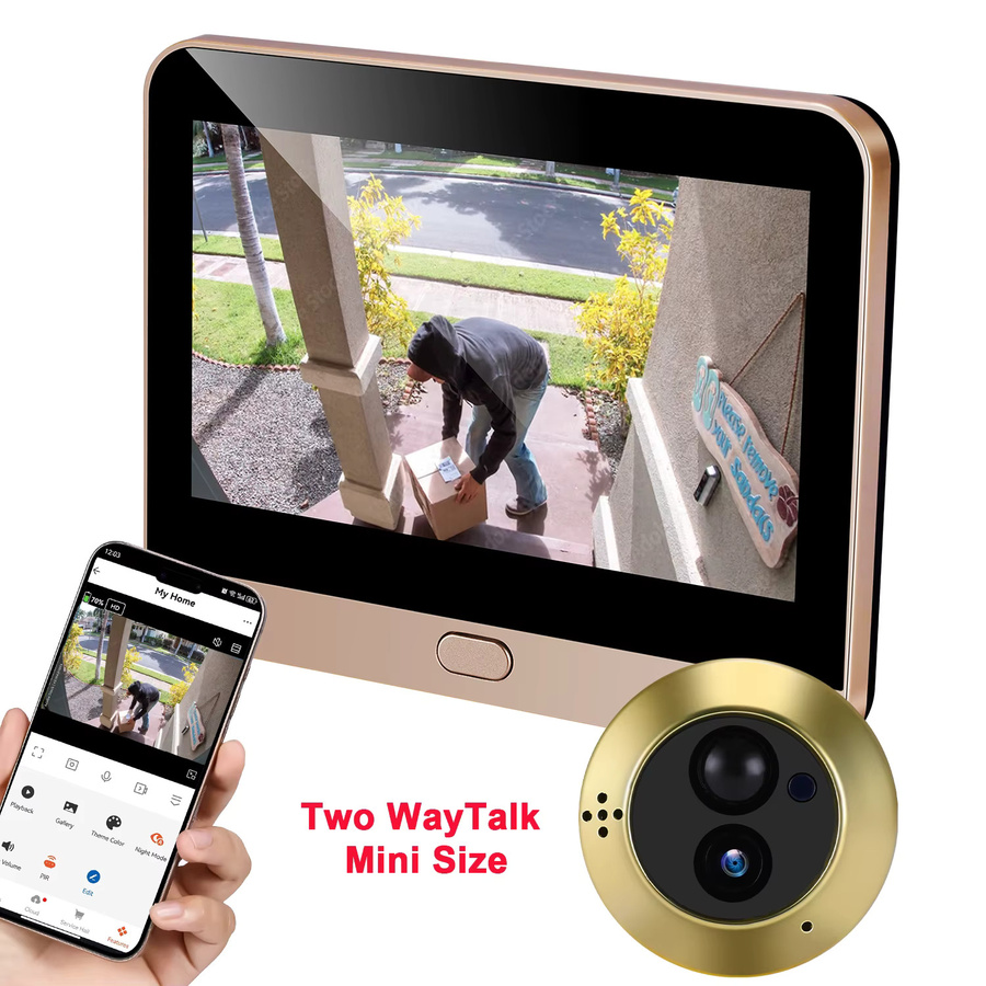 Tuya Smart Video-Türsprechanlage mit 3MP-Kamera, Zwei-Wege-Audio, 140 Grad Weitwinkel und Nachtsicht in Gold - Bild 2