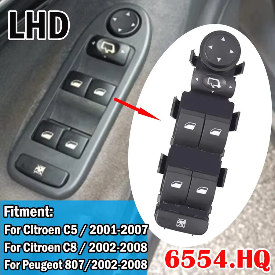 Malcayang Fensterheber Schalter Fahrer Vorne Links für Peugeot 807 Citroen C5 C8 Schwarz 6554.HQ - Bild 4