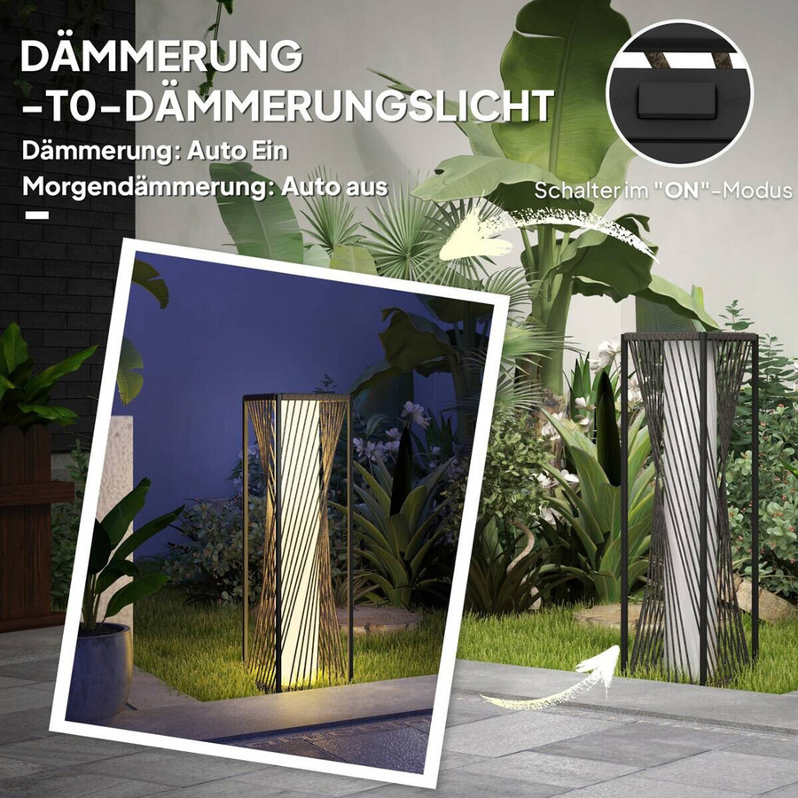 Outsunny Solar Stehlampe im Boho-Stil aus grauem Rattan und Stahl mit 25 LEDs und Lichtsensor, IP44 wasserdicht, B/T/H: 22 x 22 x 77 cm - Bild 3