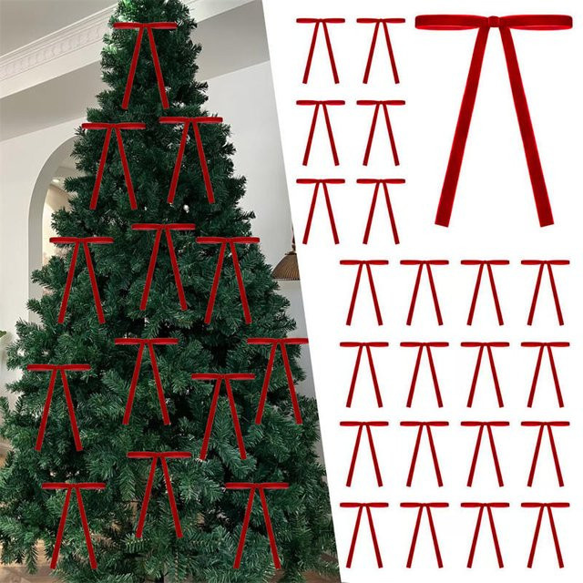 Toporchid Samt Schleifen als rote hängende Weihnachtsornamente für Baum, Kranz und DIY-Geschenkverpackungen - Bild 1