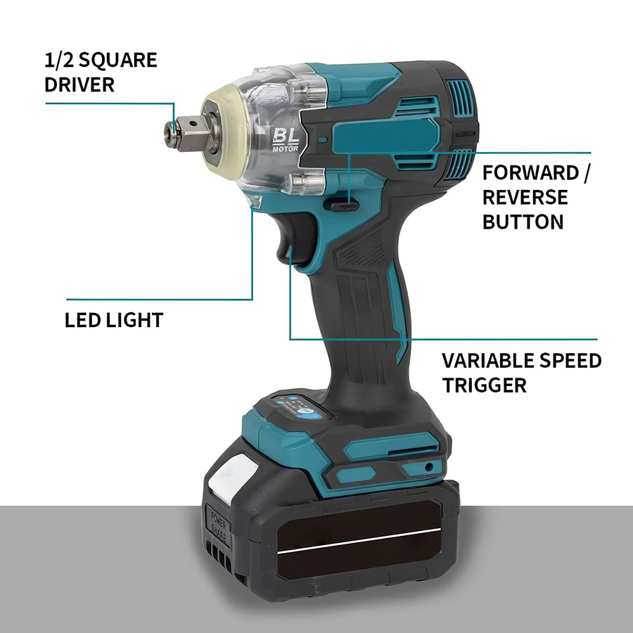 Betuyoo Bürstenloser Schlagschrauber mit 1200 N.M Drehmoment und 1/2 Zoll Aufnahme, Blau, kompatibel mit Makita 18 V LXT Akkus - Bild 5