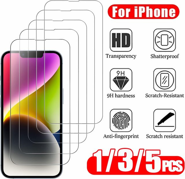HD gehärtetes Glas Displayschutzfolie für Apple iPhone 16 17 Pro Max 16e 15 14 13 12 11 Mini in Transparent - Bild 1