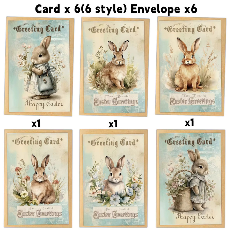 6 Stück Frohe Ostern Grußkarten mit Umschlag, Blumenmuster und Hasenmotiven, buntes Oster-Briefpapier für Familie und Freunde - Bild 2