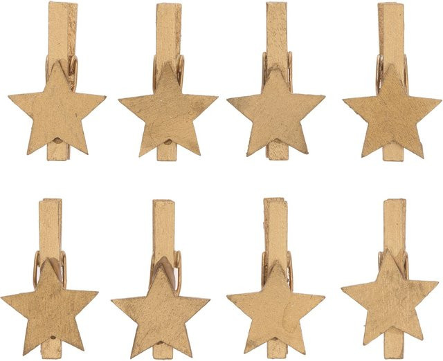 Rico Design Dekoklammern Stern in Gold aus Holz für Weihnachten und Advent, 8 Stück, Höhe: 3 cm - Bild 1